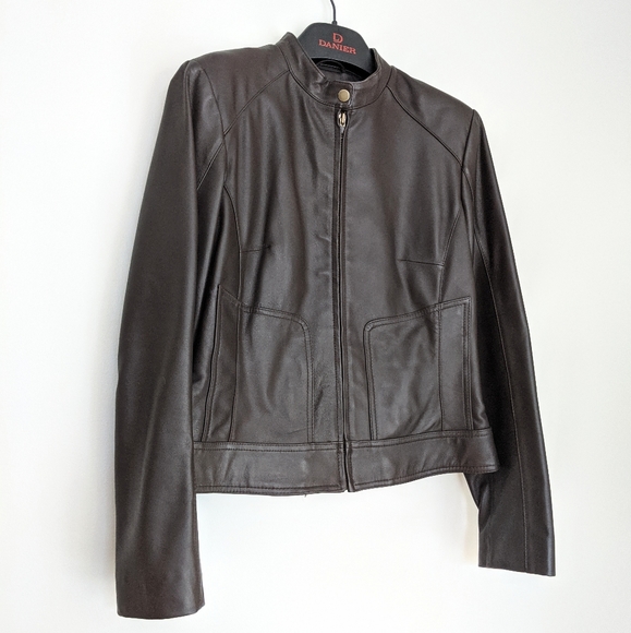 Danier Leather Bomber Jacket in Chocolate Brown - Picture 2 of 8